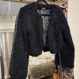 Black Faux Fur Cropped Jacket From Honey